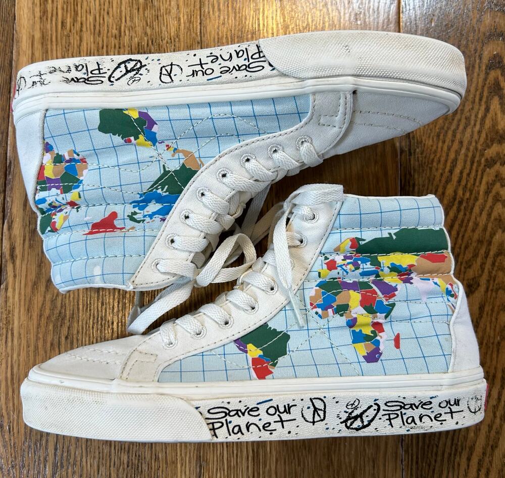 VANS Sk8-Hi SAVE OUR PLANET Continents Youth Sz 4.5 Women’s Sz 6 Hi-Top Sneakers